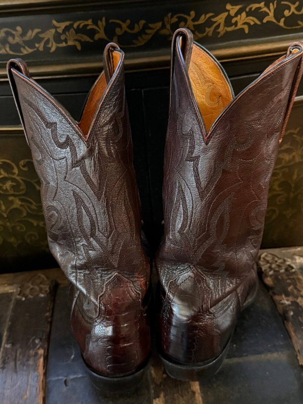 1883 Lucchese N1022R4 Men’s Ostrich Western Cowboy Boots Black Cherry 9.5EE - Picture 2 of 12